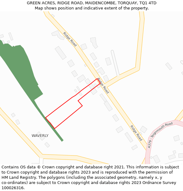 GREEN ACRES, RIDGE ROAD, MAIDENCOMBE, TORQUAY, TQ1 4TD: Location map and indicative extent of plot