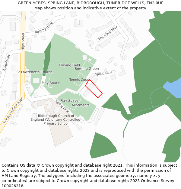 GREEN ACRES, SPRING LANE, BIDBOROUGH, TUNBRIDGE WELLS, TN3 0UE: Location map and indicative extent of plot