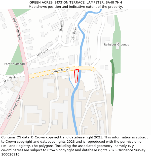 GREEN ACRES, STATION TERRACE, LAMPETER, SA48 7HH: Location map and indicative extent of plot