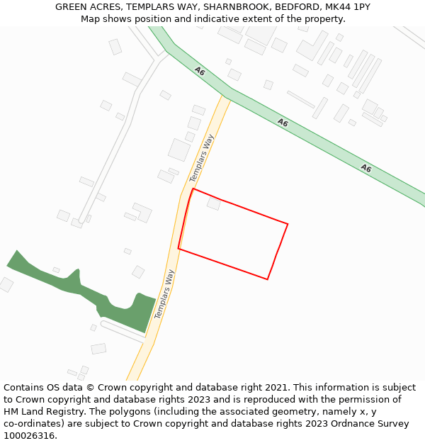 GREEN ACRES, TEMPLARS WAY, SHARNBROOK, BEDFORD, MK44 1PY: Location map and indicative extent of plot