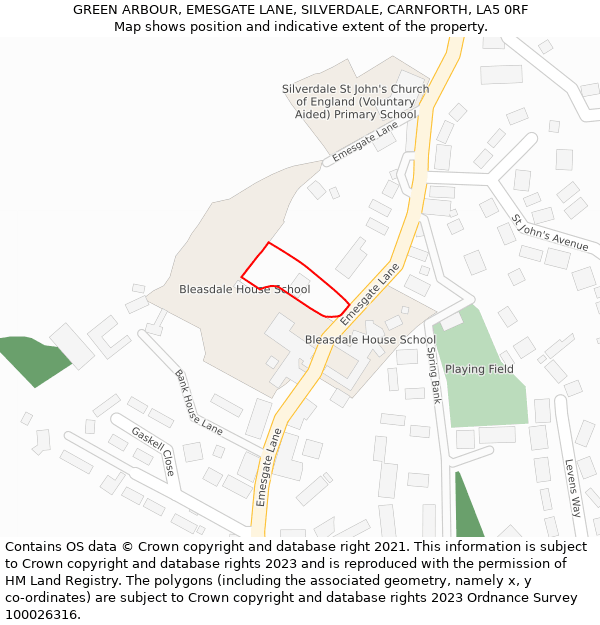 GREEN ARBOUR, EMESGATE LANE, SILVERDALE, CARNFORTH, LA5 0RF: Location map and indicative extent of plot