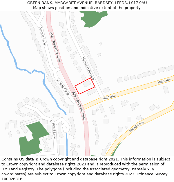 GREEN BANK, MARGARET AVENUE, BARDSEY, LEEDS, LS17 9AU: Location map and indicative extent of plot