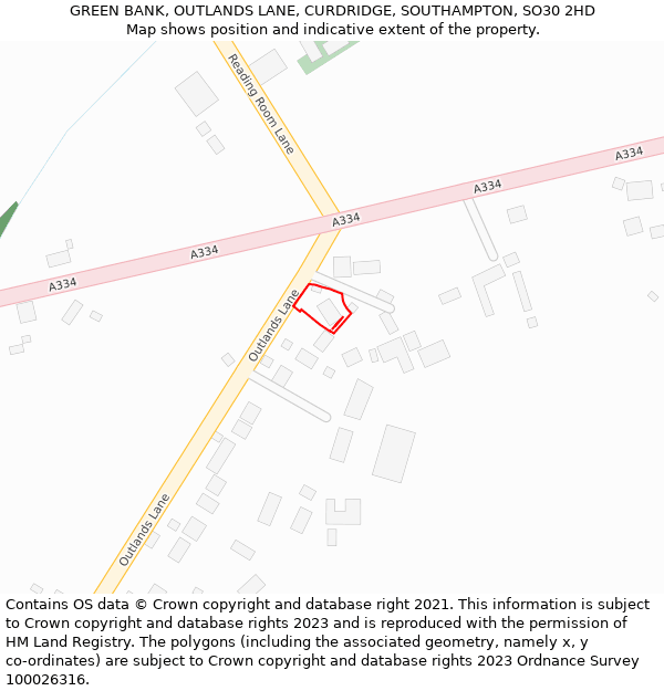 GREEN BANK, OUTLANDS LANE, CURDRIDGE, SOUTHAMPTON, SO30 2HD: Location map and indicative extent of plot