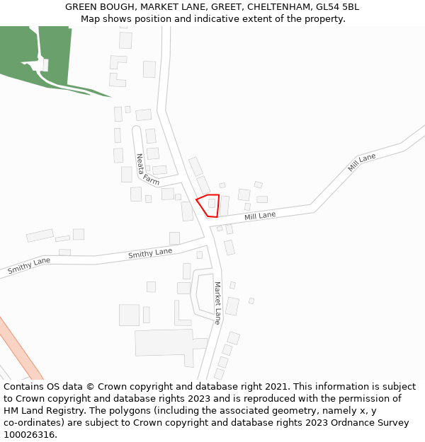 GREEN BOUGH, MARKET LANE, GREET, CHELTENHAM, GL54 5BL: Location map and indicative extent of plot