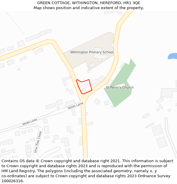 GREEN COTTAGE, WITHINGTON, HEREFORD, HR1 3QE: Location map and indicative extent of plot