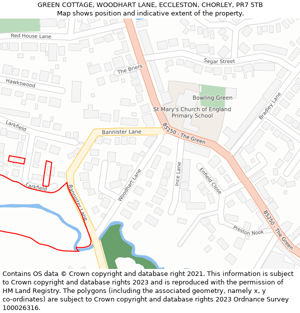 GREEN COTTAGE, WOODHART LANE, ECCLESTON, CHORLEY, PR7 5TB: Location map and indicative extent of plot