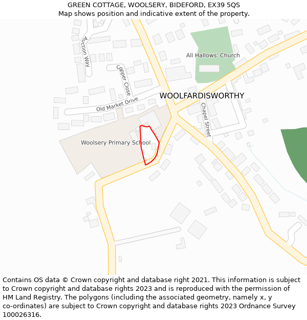 GREEN COTTAGE, WOOLSERY, BIDEFORD, EX39 5QS: Location map and indicative extent of plot