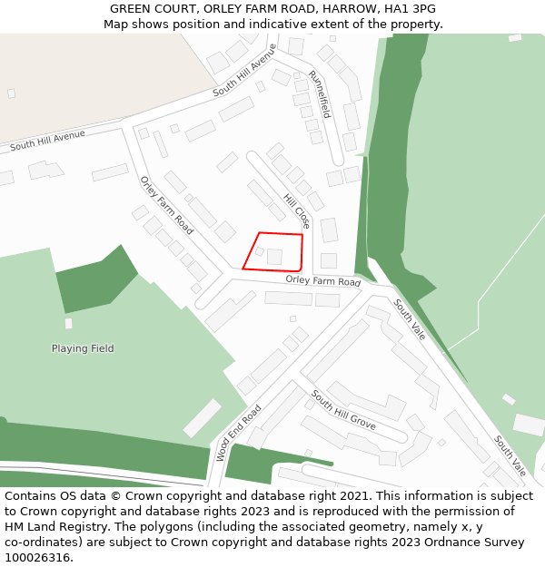 GREEN COURT, ORLEY FARM ROAD, HARROW, HA1 3PG: Location map and indicative extent of plot