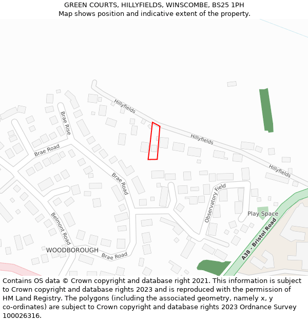 GREEN COURTS, HILLYFIELDS, WINSCOMBE, BS25 1PH: Location map and indicative extent of plot