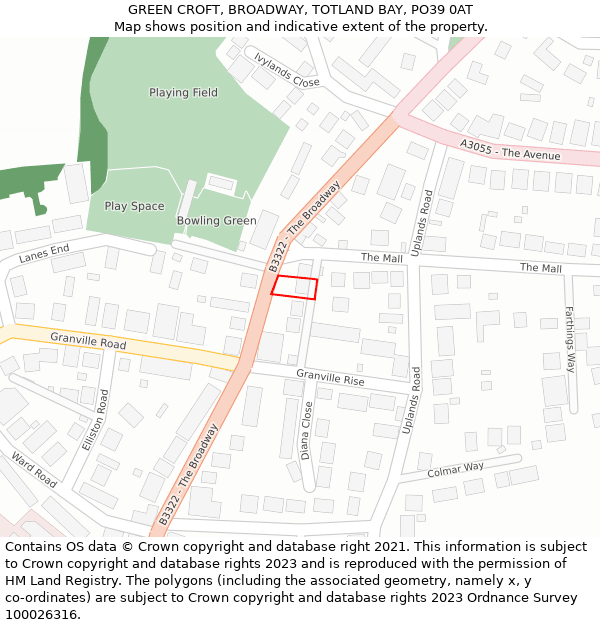 GREEN CROFT, BROADWAY, TOTLAND BAY, PO39 0AT: Location map and indicative extent of plot