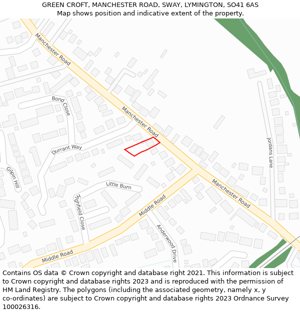 GREEN CROFT, MANCHESTER ROAD, SWAY, LYMINGTON, SO41 6AS: Location map and indicative extent of plot