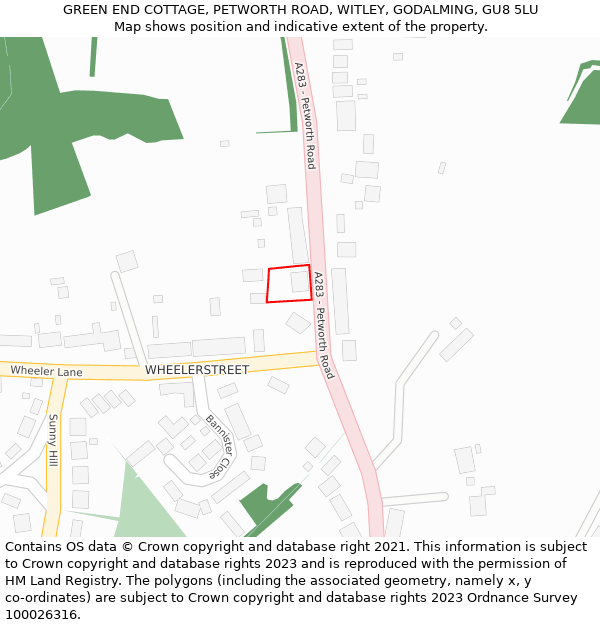 GREEN END COTTAGE, PETWORTH ROAD, WITLEY, GODALMING, GU8 5LU: Location map and indicative extent of plot