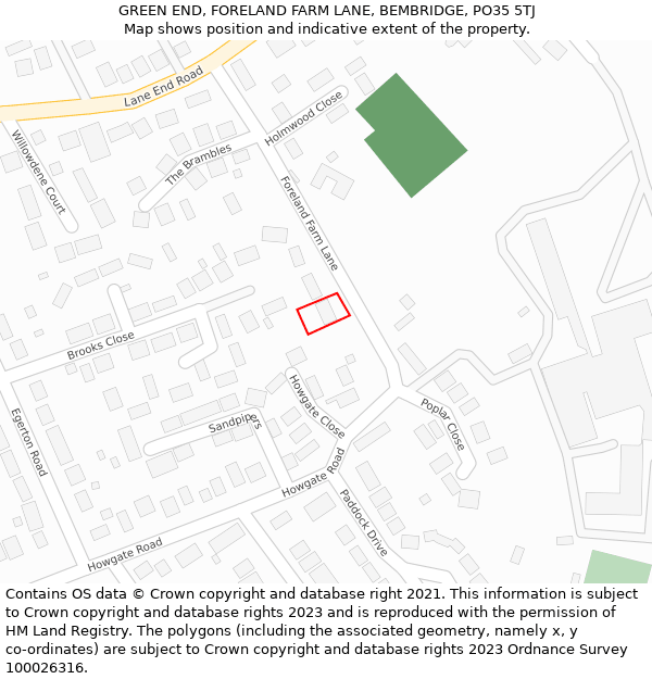 GREEN END, FORELAND FARM LANE, BEMBRIDGE, PO35 5TJ: Location map and indicative extent of plot