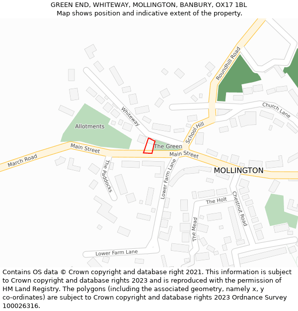 GREEN END, WHITEWAY, MOLLINGTON, BANBURY, OX17 1BL: Location map and indicative extent of plot