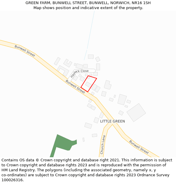 GREEN FARM, BUNWELL STREET, BUNWELL, NORWICH, NR16 1SH: Location map and indicative extent of plot