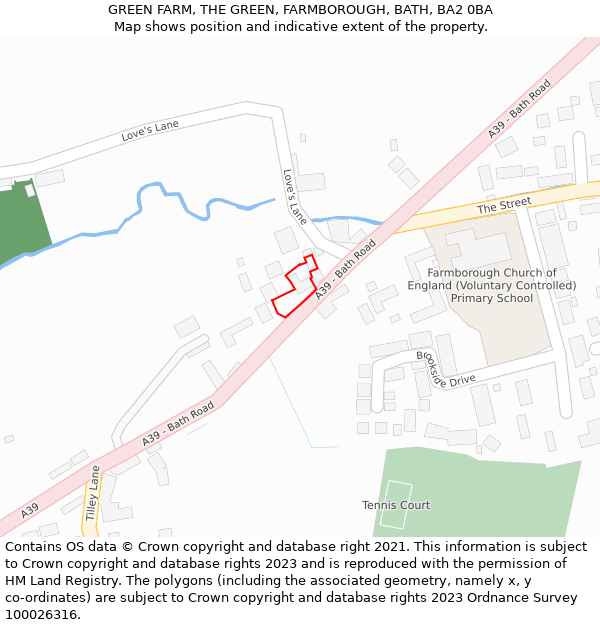 GREEN FARM, THE GREEN, FARMBOROUGH, BATH, BA2 0BA: Location map and indicative extent of plot