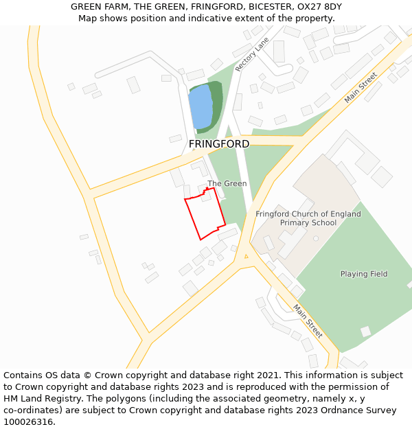 GREEN FARM, THE GREEN, FRINGFORD, BICESTER, OX27 8DY: Location map and indicative extent of plot
