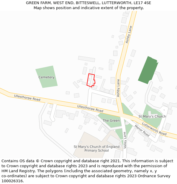 GREEN FARM, WEST END, BITTESWELL, LUTTERWORTH, LE17 4SE: Location map and indicative extent of plot