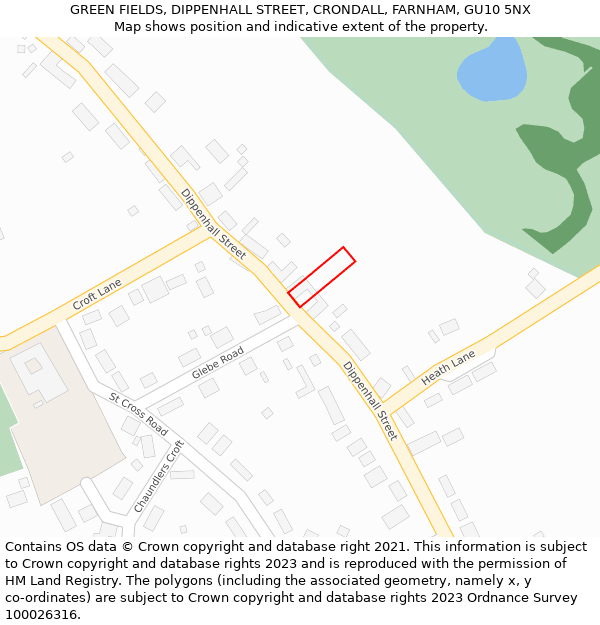 GREEN FIELDS, DIPPENHALL STREET, CRONDALL, FARNHAM, GU10 5NX: Location map and indicative extent of plot
