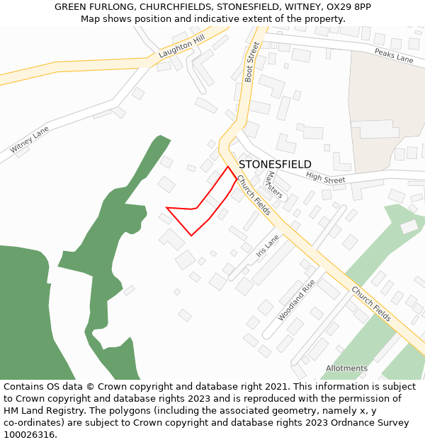 GREEN FURLONG, CHURCHFIELDS, STONESFIELD, WITNEY, OX29 8PP: Location map and indicative extent of plot