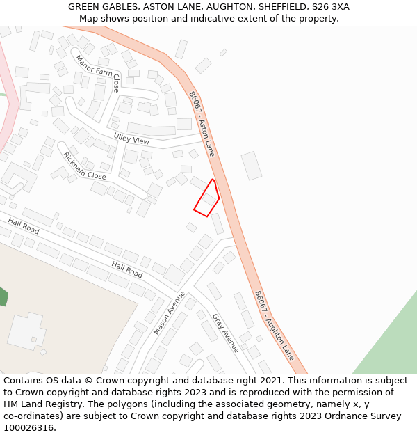 GREEN GABLES, ASTON LANE, AUGHTON, SHEFFIELD, S26 3XA: Location map and indicative extent of plot