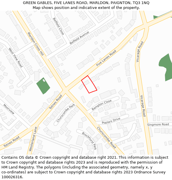GREEN GABLES, FIVE LANES ROAD, MARLDON, PAIGNTON, TQ3 1NQ: Location map and indicative extent of plot