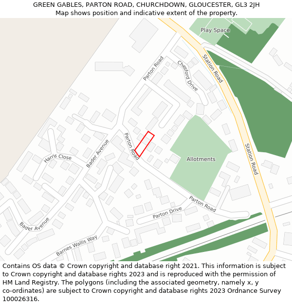 GREEN GABLES, PARTON ROAD, CHURCHDOWN, GLOUCESTER, GL3 2JH: Location map and indicative extent of plot