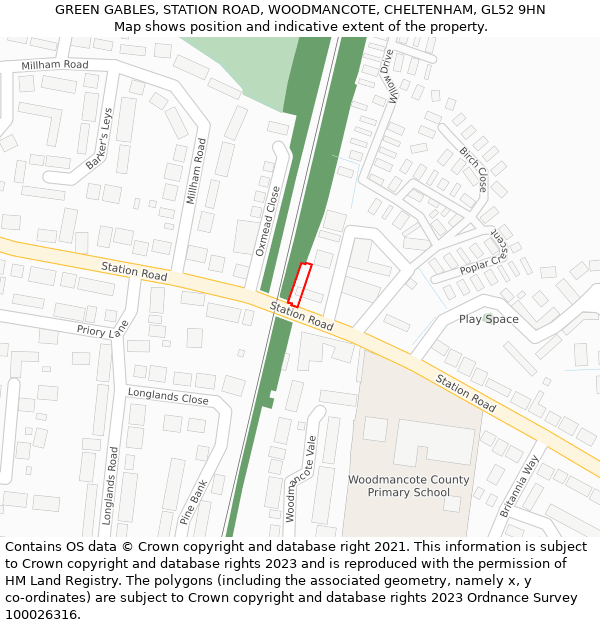 GREEN GABLES, STATION ROAD, WOODMANCOTE, CHELTENHAM, GL52 9HN: Location map and indicative extent of plot