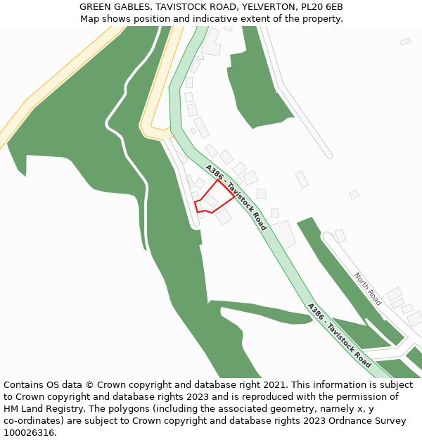 GREEN GABLES, TAVISTOCK ROAD, YELVERTON, PL20 6EB: Location map and indicative extent of plot