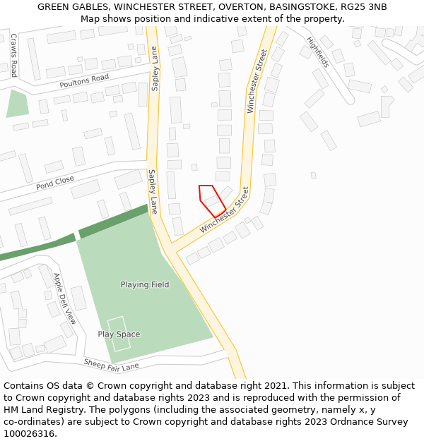 GREEN GABLES, WINCHESTER STREET, OVERTON, BASINGSTOKE, RG25 3NB: Location map and indicative extent of plot