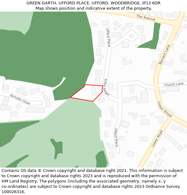 GREEN GARTH, UFFORD PLACE, UFFORD, WOODBRIDGE, IP13 6DR: Location map and indicative extent of plot