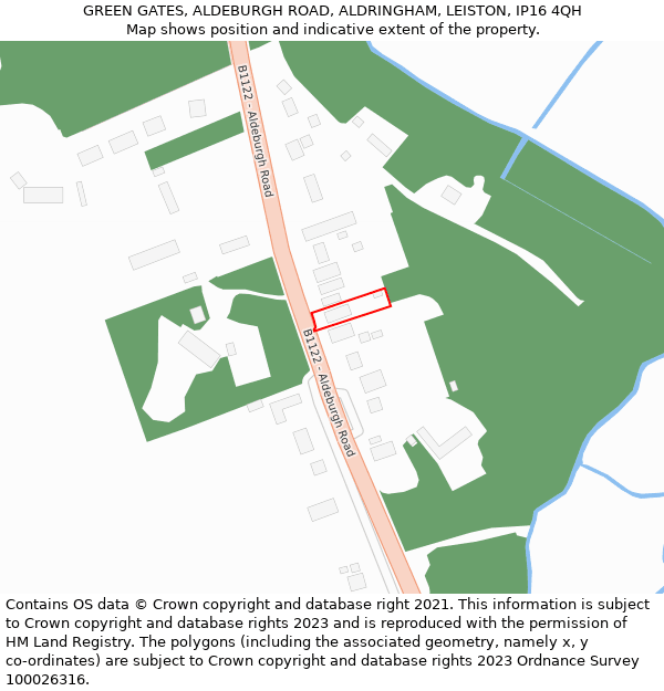 GREEN GATES, ALDEBURGH ROAD, ALDRINGHAM, LEISTON, IP16 4QH: Location map and indicative extent of plot