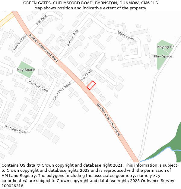 GREEN GATES, CHELMSFORD ROAD, BARNSTON, DUNMOW, CM6 1LS: Location map and indicative extent of plot