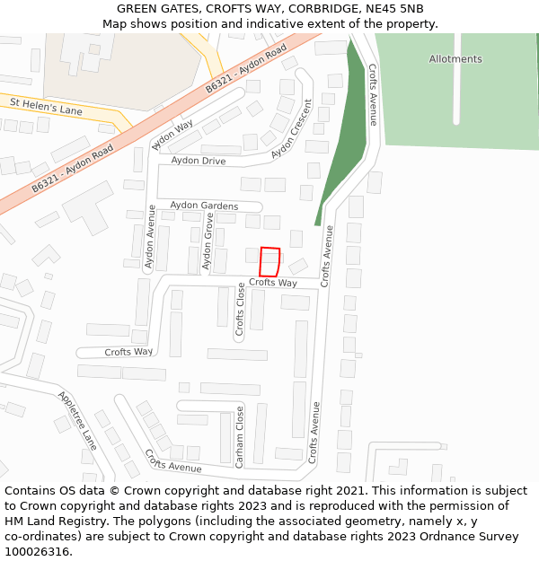 GREEN GATES, CROFTS WAY, CORBRIDGE, NE45 5NB: Location map and indicative extent of plot