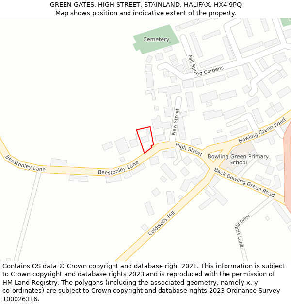 GREEN GATES, HIGH STREET, STAINLAND, HALIFAX, HX4 9PQ: Location map and indicative extent of plot