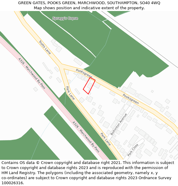 GREEN GATES, POOKS GREEN, MARCHWOOD, SOUTHAMPTON, SO40 4WQ: Location map and indicative extent of plot