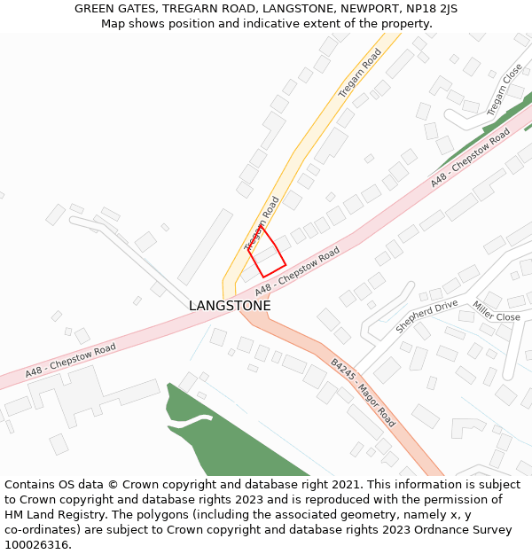 GREEN GATES, TREGARN ROAD, LANGSTONE, NEWPORT, NP18 2JS: Location map and indicative extent of plot