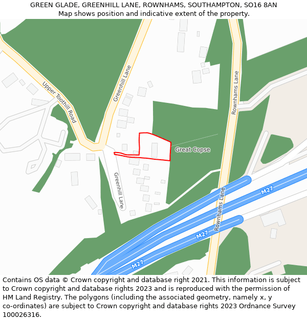 GREEN GLADE, GREENHILL LANE, ROWNHAMS, SOUTHAMPTON, SO16 8AN: Location map and indicative extent of plot