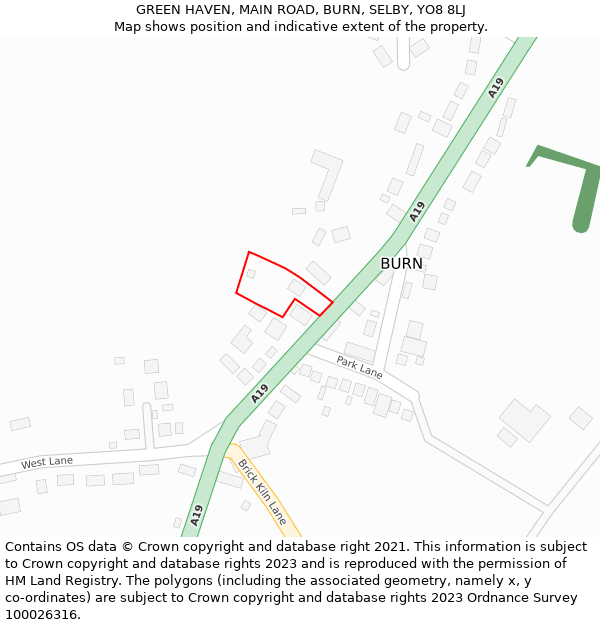 GREEN HAVEN, MAIN ROAD, BURN, SELBY, YO8 8LJ: Location map and indicative extent of plot