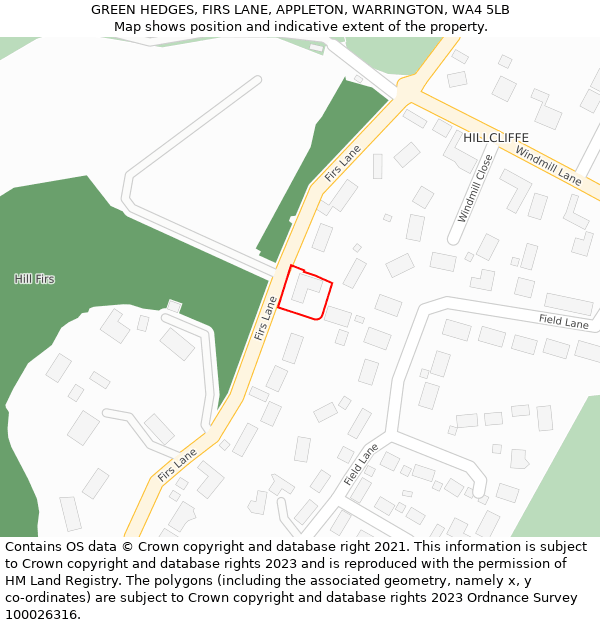 GREEN HEDGES, FIRS LANE, APPLETON, WARRINGTON, WA4 5LB: Location map and indicative extent of plot