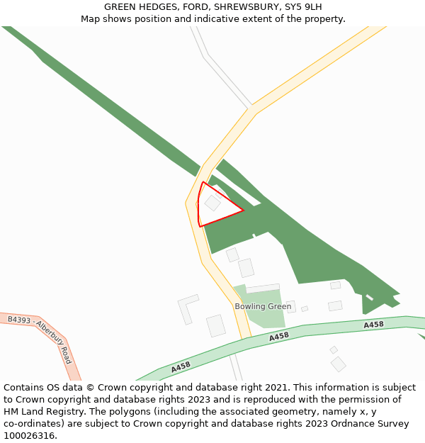 GREEN HEDGES, FORD, SHREWSBURY, SY5 9LH: Location map and indicative extent of plot