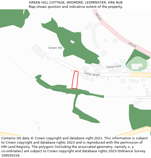 GREEN HILL COTTAGE, WIGMORE, LEOMINSTER, HR6 9UB: Location map and indicative extent of plot