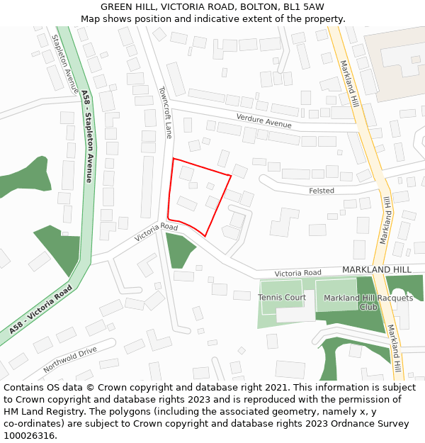 GREEN HILL, VICTORIA ROAD, BOLTON, BL1 5AW: Location map and indicative extent of plot