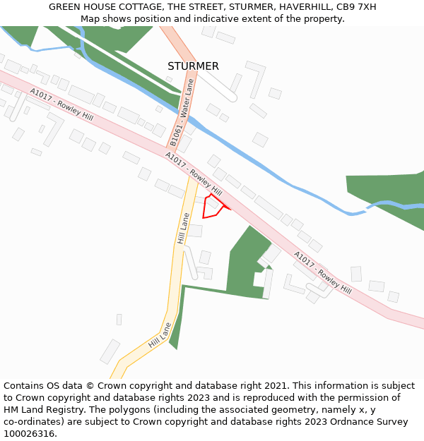 GREEN HOUSE COTTAGE, THE STREET, STURMER, HAVERHILL, CB9 7XH: Location map and indicative extent of plot