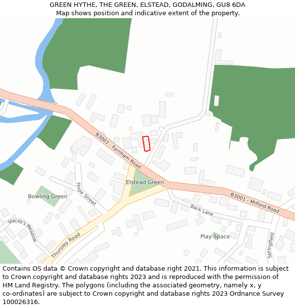 GREEN HYTHE, THE GREEN, ELSTEAD, GODALMING, GU8 6DA: Location map and indicative extent of plot