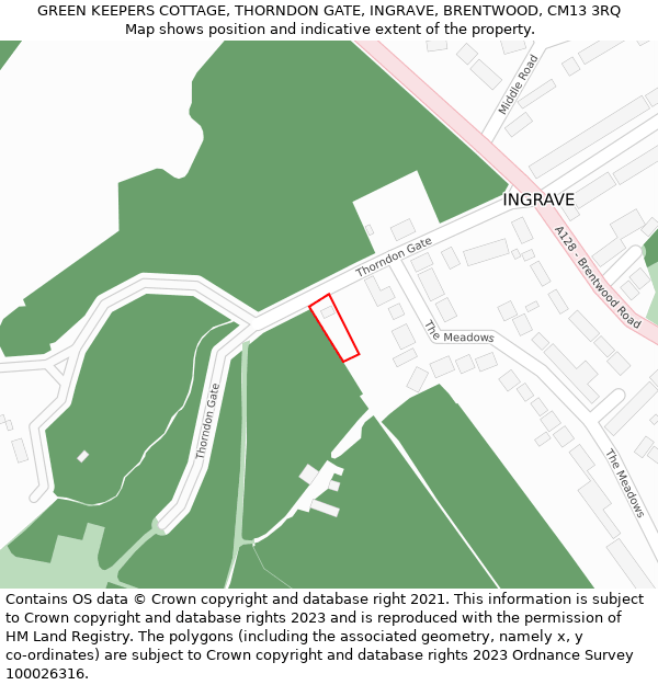 GREEN KEEPERS COTTAGE, THORNDON GATE, INGRAVE, BRENTWOOD, CM13 3RQ: Location map and indicative extent of plot