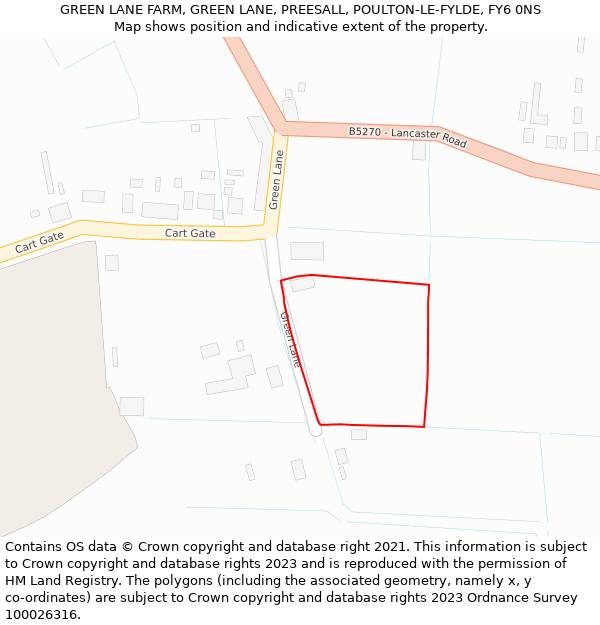 GREEN LANE FARM, GREEN LANE, PREESALL, POULTON-LE-FYLDE, FY6 0NS: Location map and indicative extent of plot