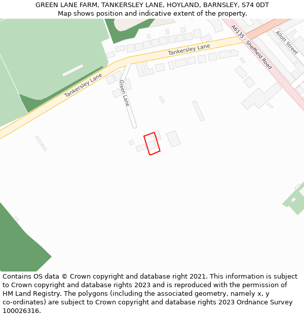 GREEN LANE FARM, TANKERSLEY LANE, HOYLAND, BARNSLEY, S74 0DT: Location map and indicative extent of plot