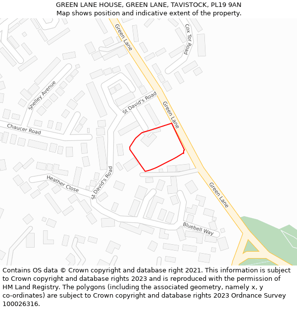 GREEN LANE HOUSE, GREEN LANE, TAVISTOCK, PL19 9AN: Location map and indicative extent of plot