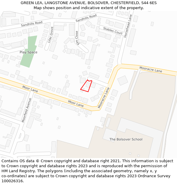 GREEN LEA, LANGSTONE AVENUE, BOLSOVER, CHESTERFIELD, S44 6ES: Location map and indicative extent of plot